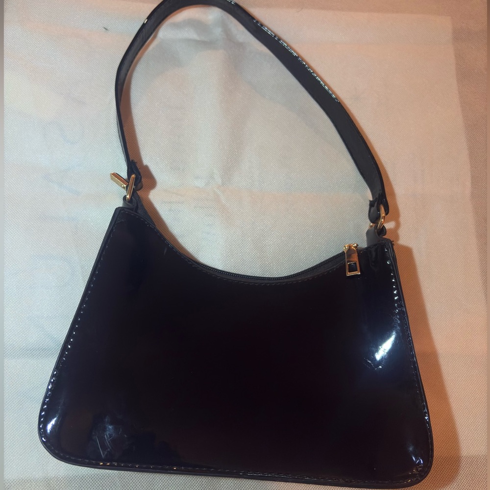 Chic Black Patent Leather Shoulder Bag